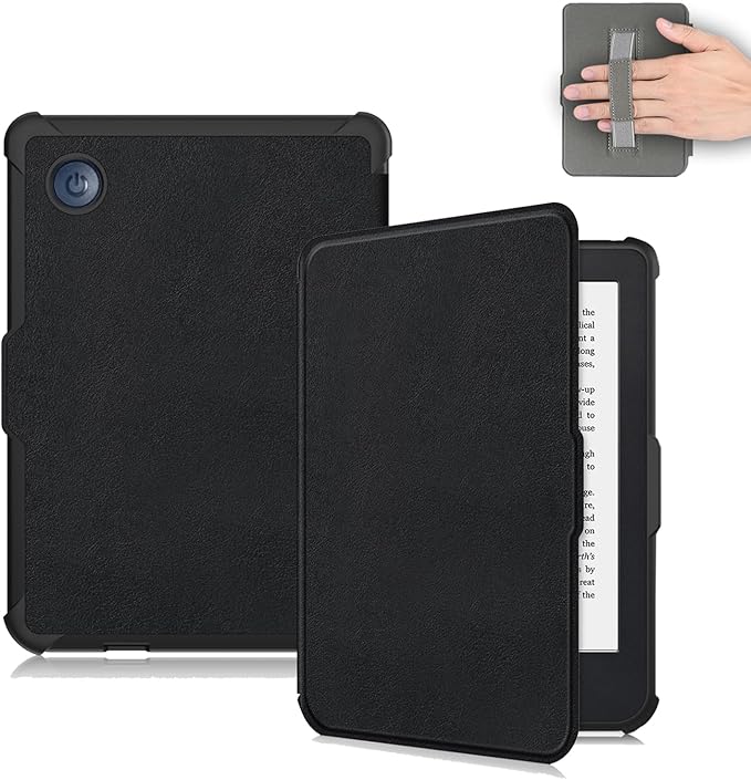 Vakarey 2024 Automatische Wake/Sleep Hülle für Tolino Shine Color/4/5 & Kobo Clara 2e/BW/Colour mit Handschlaufe, Schwarz