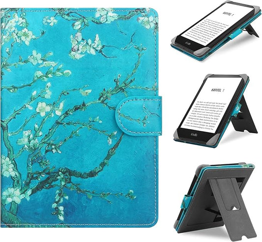 SOMEI Universal Hülle für 6"-6.8" E-Reader Kindle Paperwhite 2022 & 2019, Kobo Clara HD/2E, Leder Standhülle mit Ständer